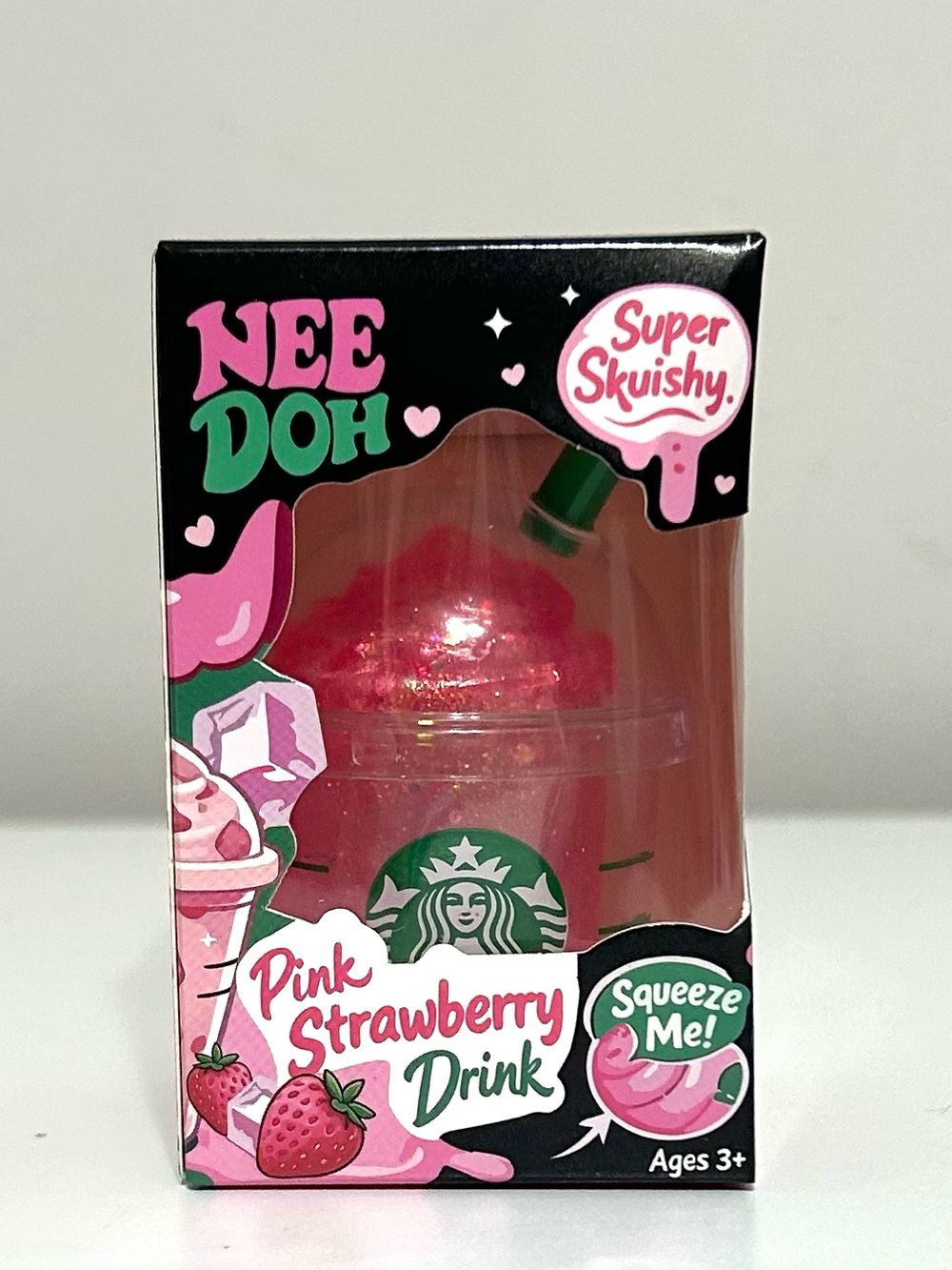 Needoh Pink Strawberry Drink Squishy Cup Starbucks, Stress Toy